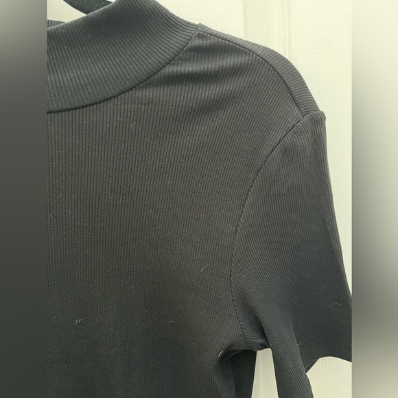 Zara Black Ribbed Midi Mock Turtleneck short sleeve dress - Picture 4 of 5